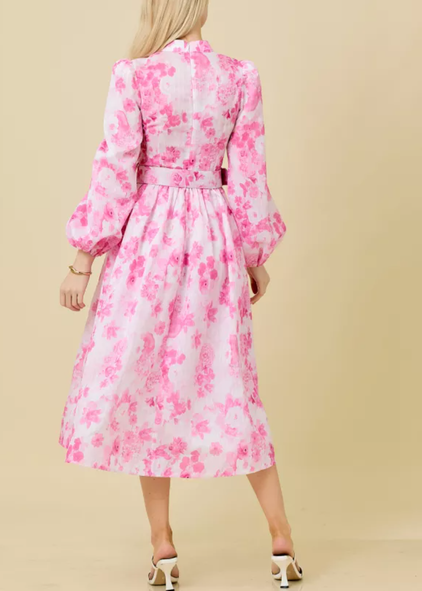 Floral Printed Mock Neck Button Down Dress