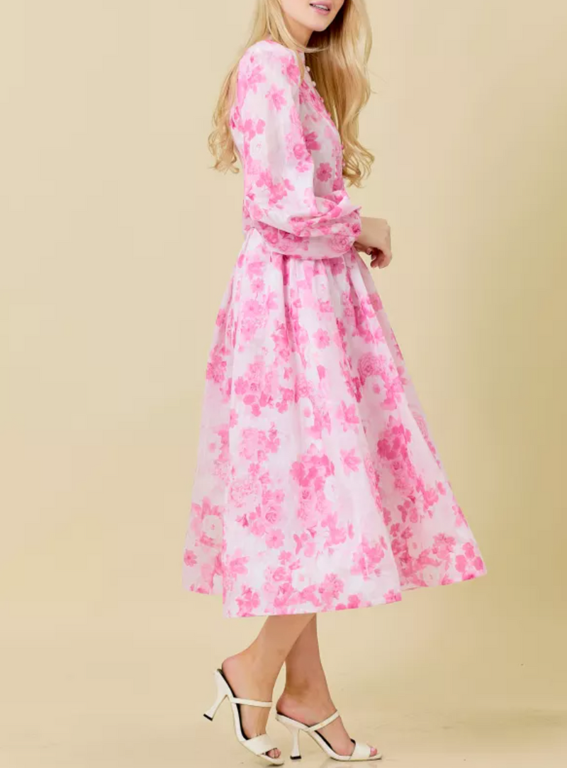 Floral Printed Mock Neck Button Down Dress