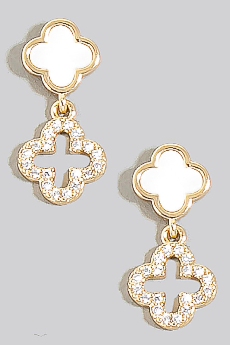 Mother of Pearl Double Clover Dangle Earrings