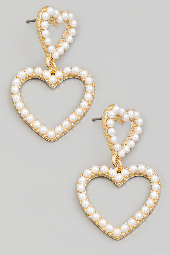 Pearl Beaded Heart Layered Earrings