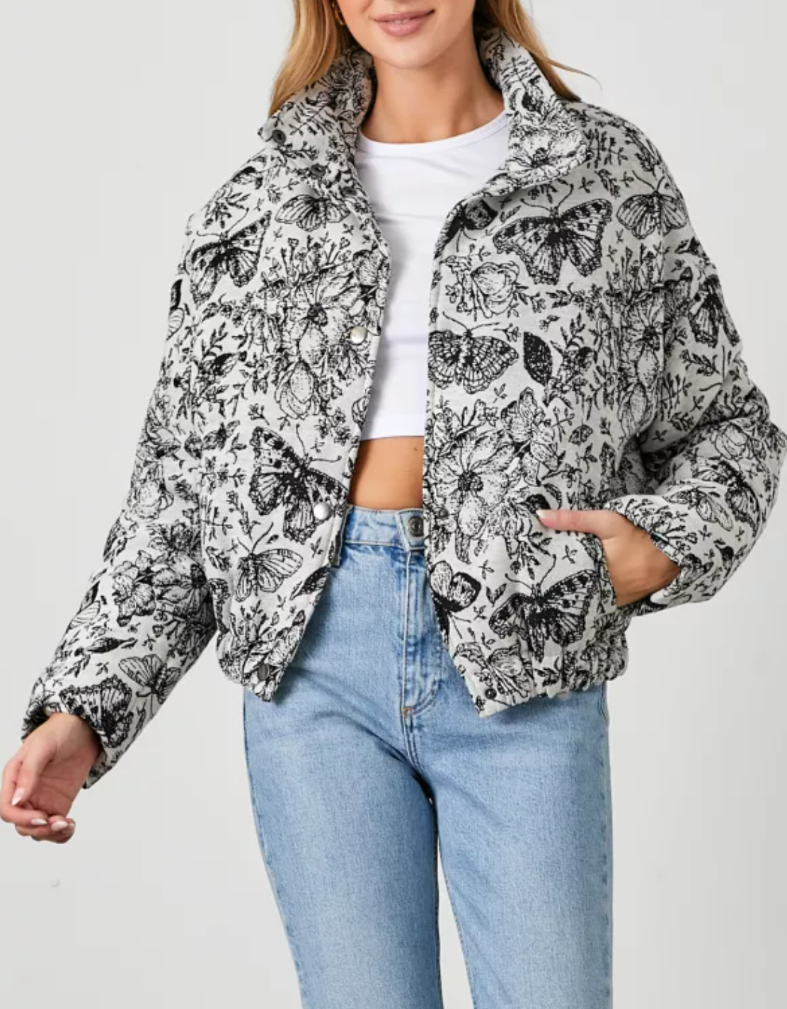 Floral Jacquard Puff Jacket