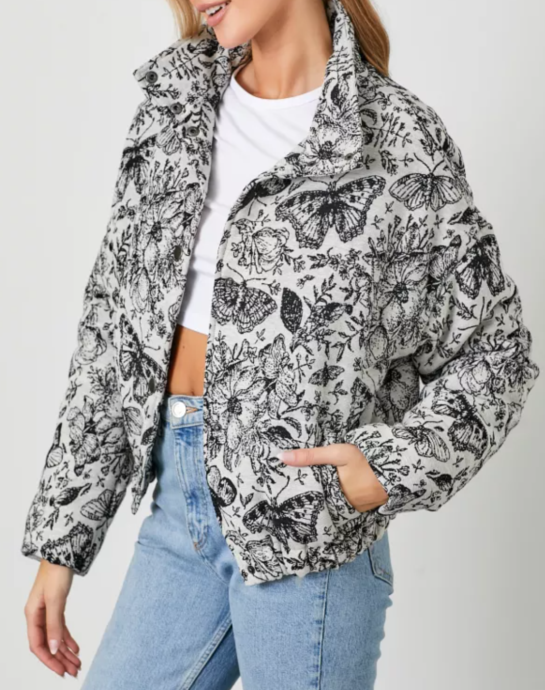 Floral Jacquard Puff Jacket