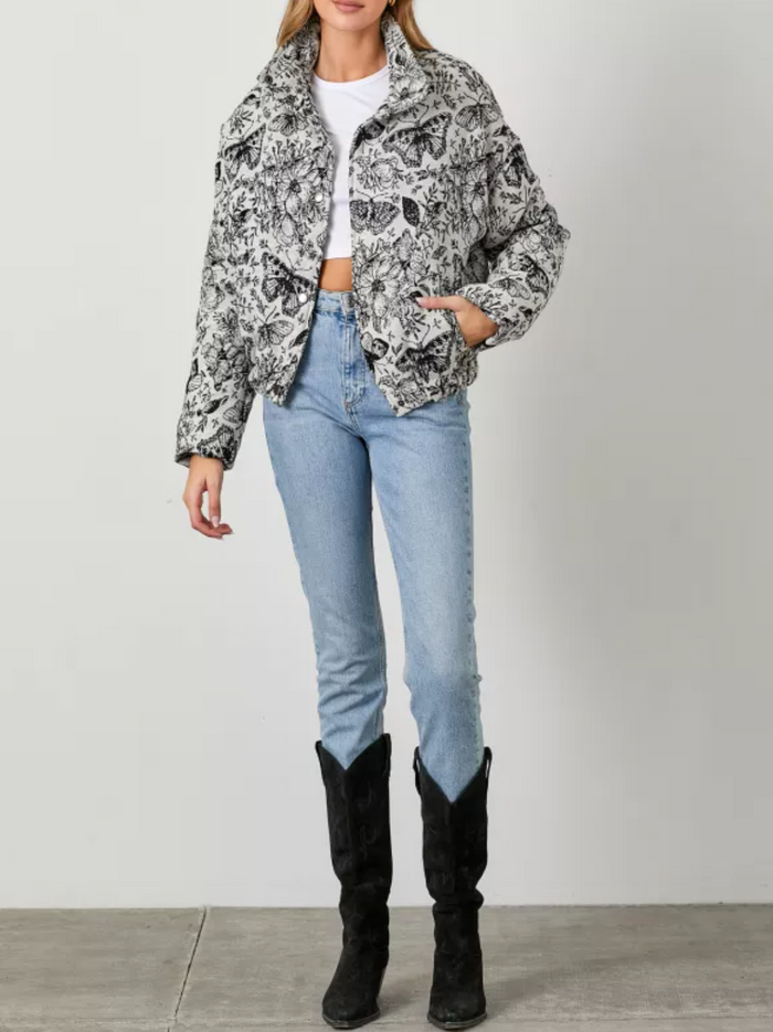 Floral Jacquard Puff Jacket