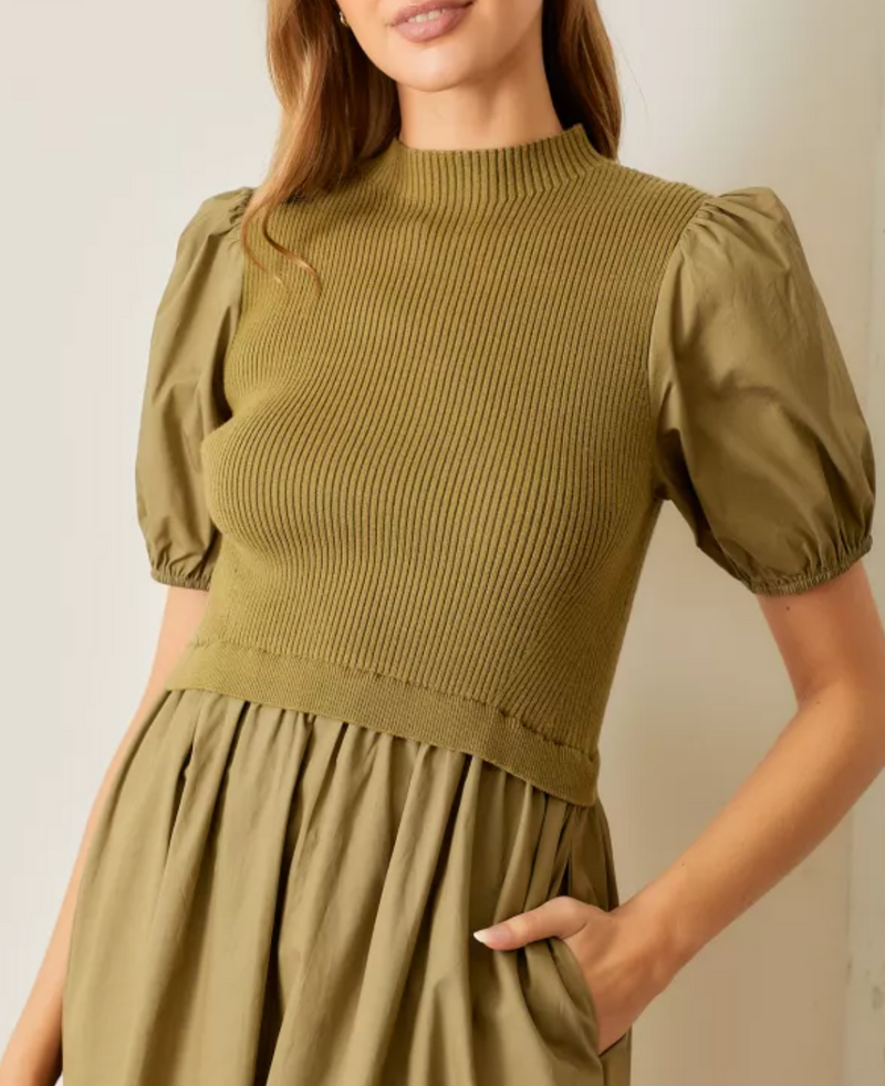 Knit Bodice Midi Dress