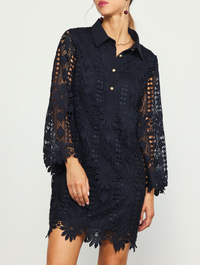 Long Sleeve Collared Lace Mini Dress