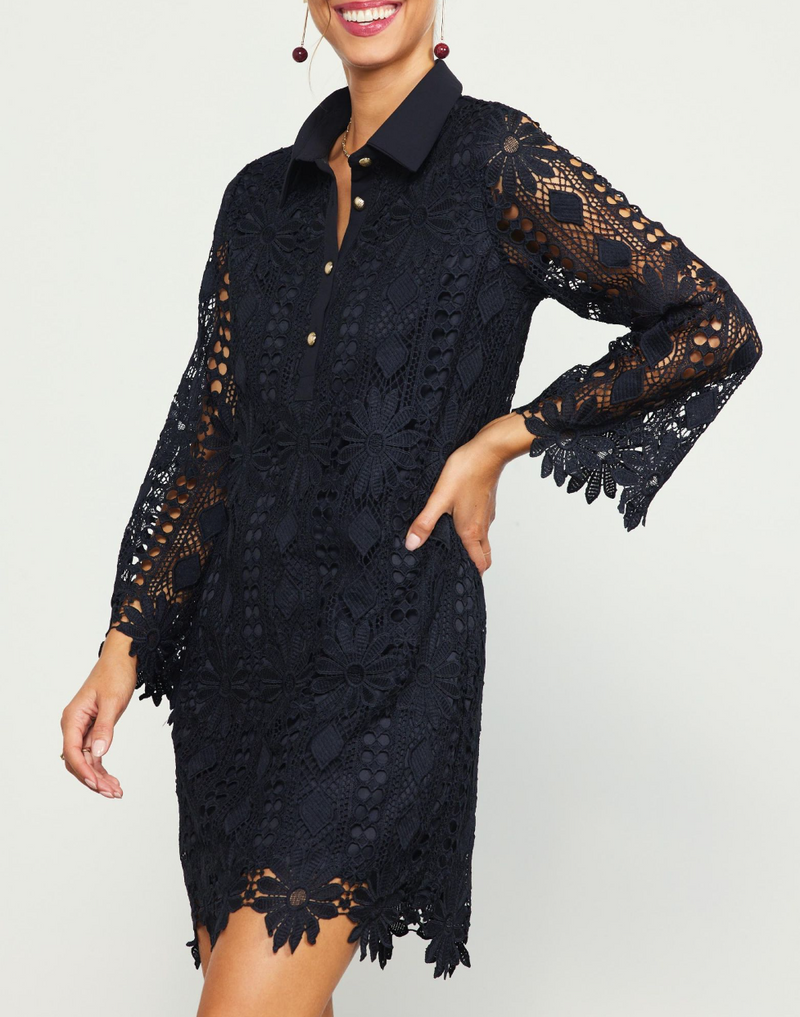 Long Sleeve Collared Lace Mini Dress