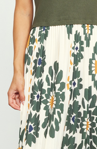 Printed Pleated Midi Dress