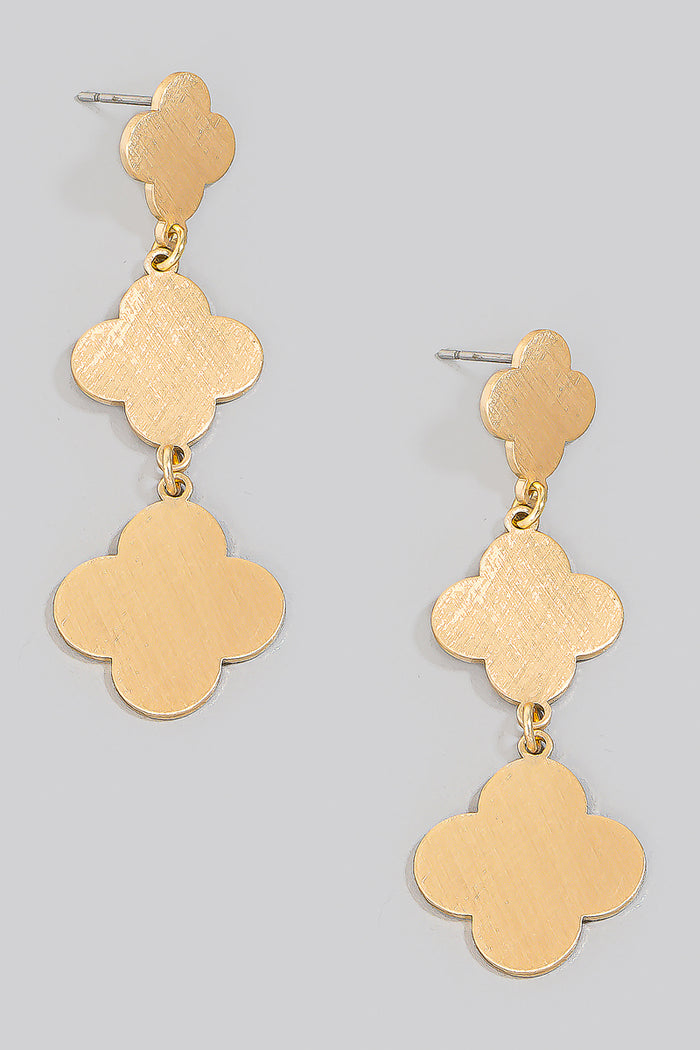 Brushed Metallic Clover Chain Dangle Earrings