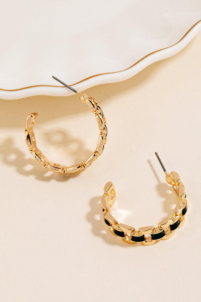 Enamel Solid Watch Chain Hoop Earrings