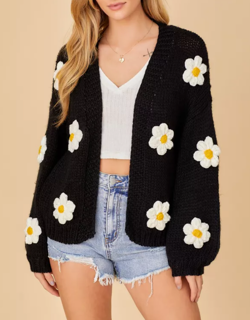 Sweater Knit Daisy Cardigan with Bubble Sleeve Detail