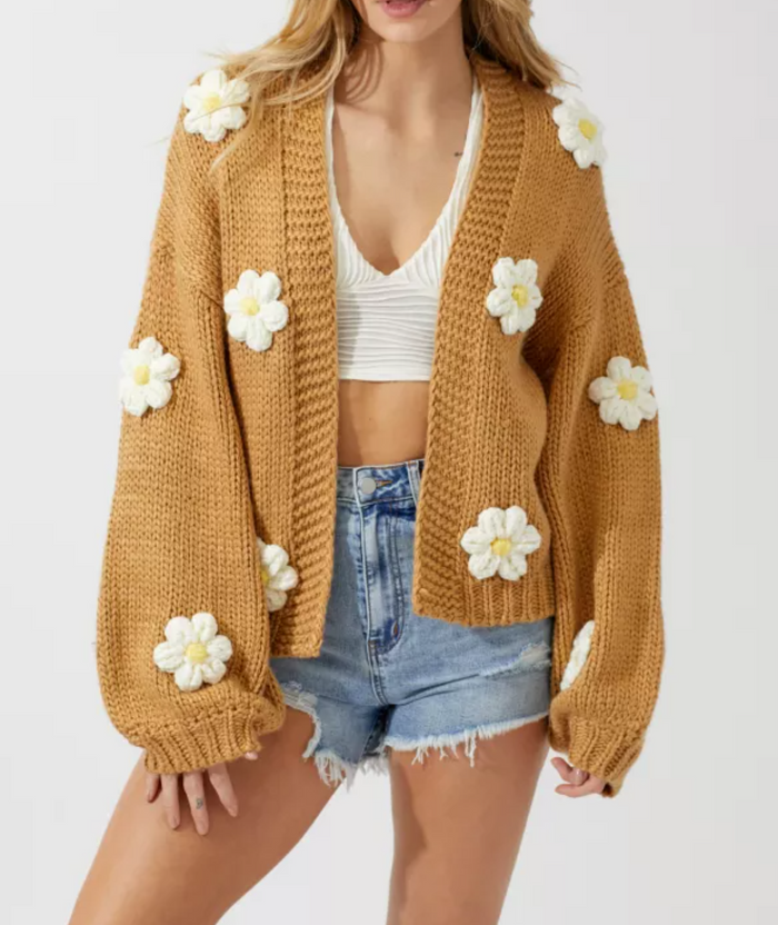 Sweater Knit Daisy Cardigan with Bubble Sleeve Detail