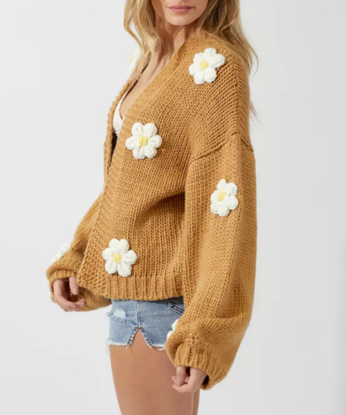 Sweater Knit Daisy Cardigan with Bubble Sleeve Detail