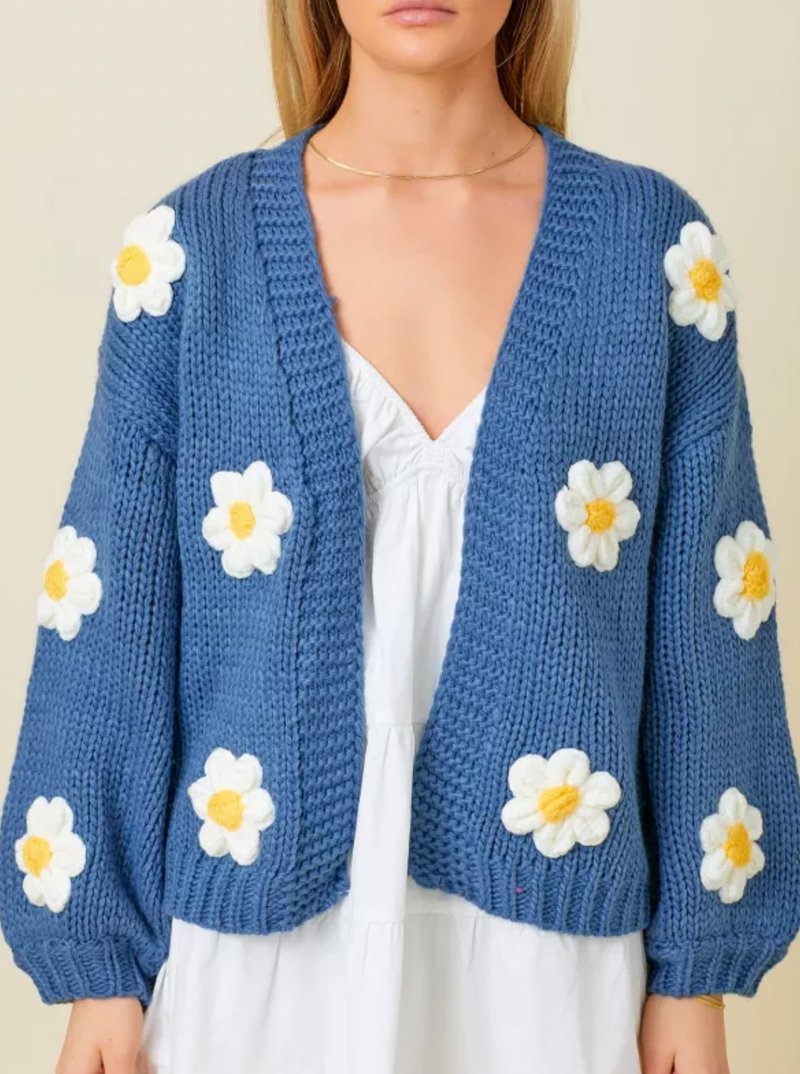 Sweater Knit Daisy Cardigan with Bubble Sleeve Detail