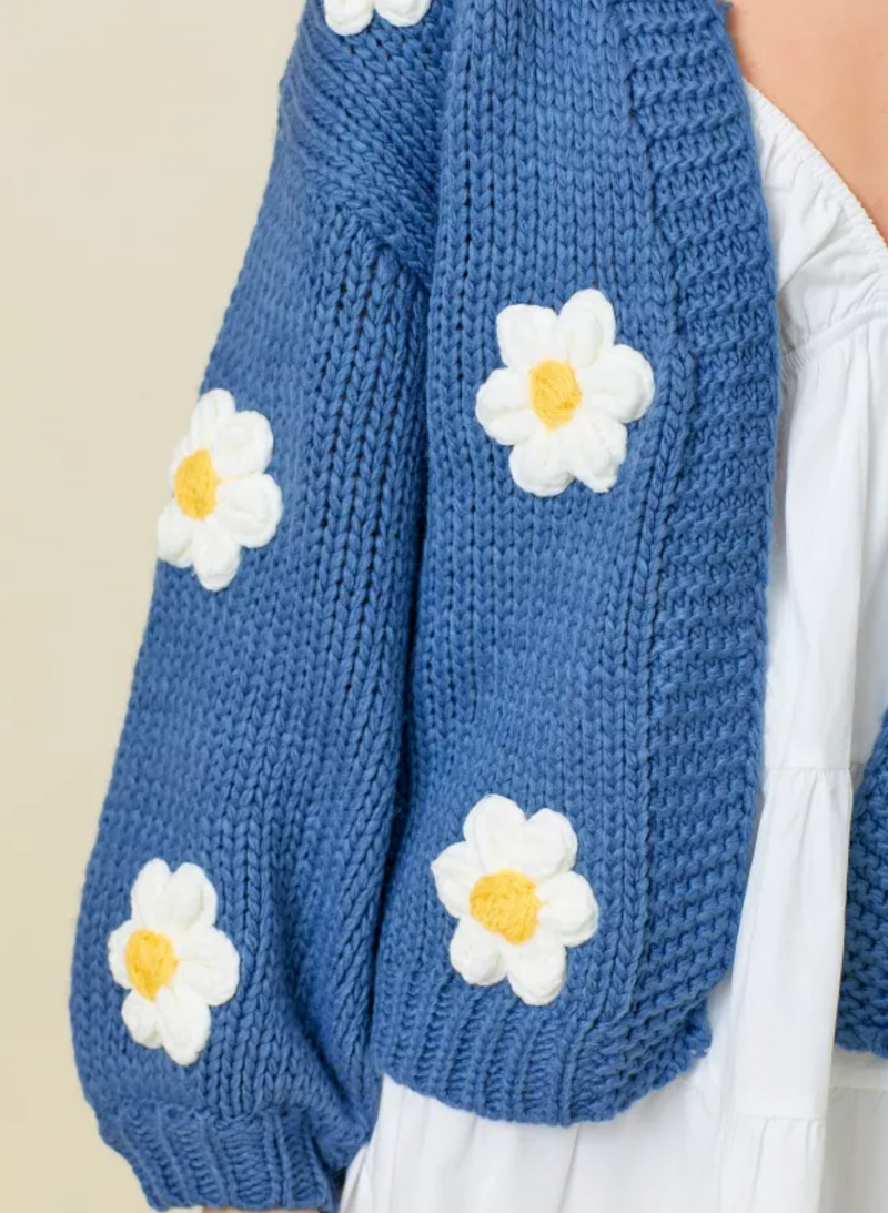 Sweater Knit Daisy Cardigan with Bubble Sleeve Detail