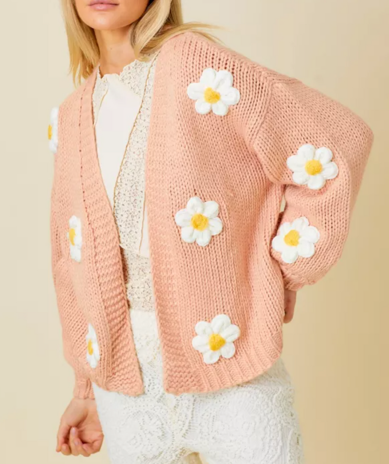 Sweater Knit Daisy Cardigan with Bubble Sleeve Detail