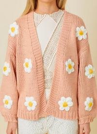 Sweater Knit Daisy Cardigan with Bubble Sleeve Detail