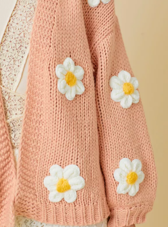 Sweater Knit Daisy Cardigan with Bubble Sleeve Detail