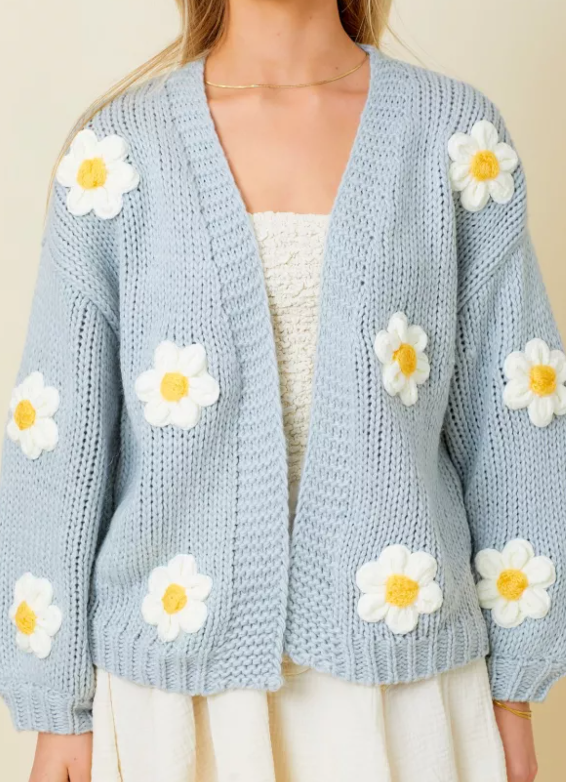 Sweater Knit Daisy Cardigan with Bubble Sleeve Detail