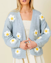 Sweater Knit Daisy Cardigan with Bubble Sleeve Detail