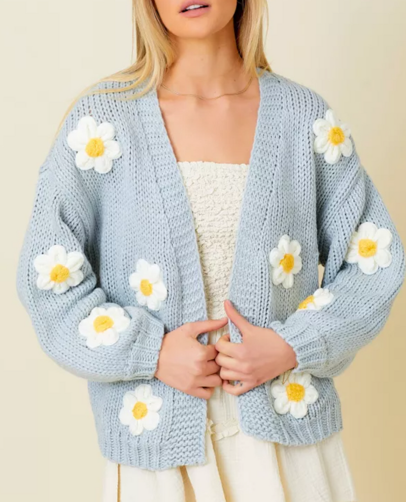 Sweater Knit Daisy Cardigan with Bubble Sleeve Detail